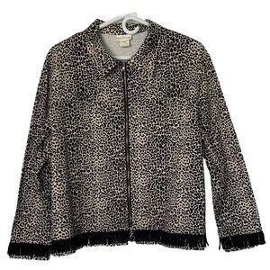 Rio Leopard Print Zip Jacket Women’s Size Medium Fringe Zip Vintage USA
